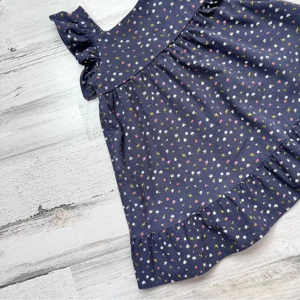 Cat & Jack Dress Girls 4T Blue Ditsy Floral Ruffle Cotton Cottagecore